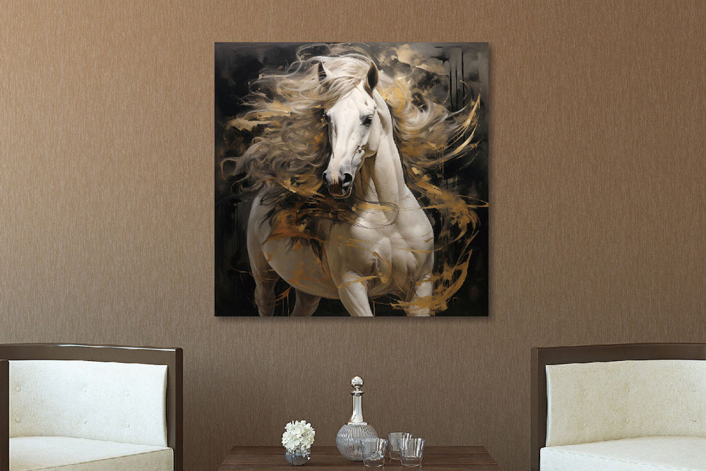Glasschilderij Wit paard 80x80 cm