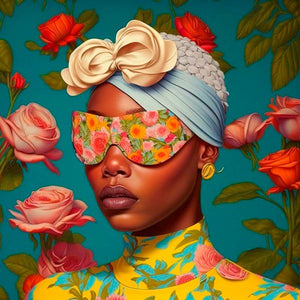 Glasschilderij Vrouw/bloemen 80x80 cm