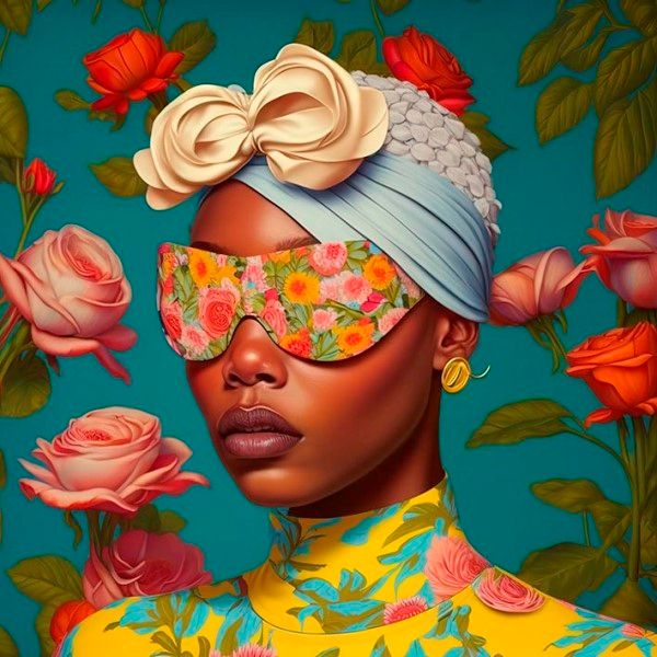 Glasschilderij Vrouw/bloemen 80x80 cm