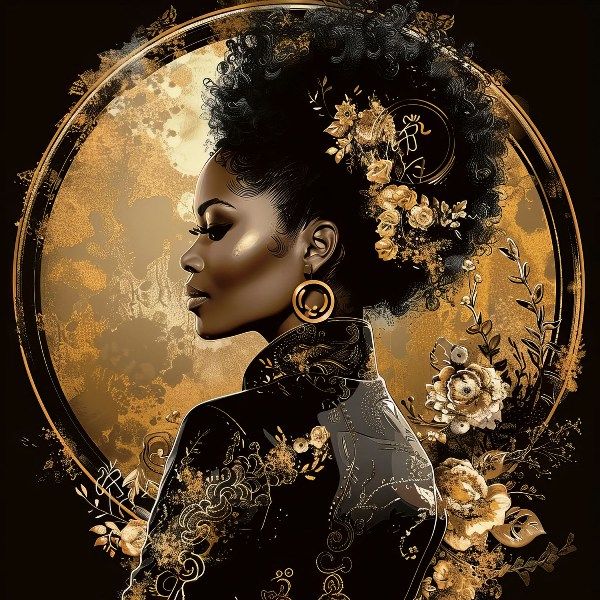 Glasschilderij vrouw zwart/goud tinten 80x80 cm