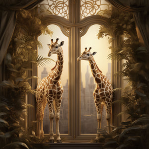 Glasschilderij Giraffen in het raam 80x80 cm