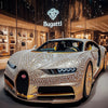 Glasschilderij Zilveren Bugatti auto 80x80 cm
