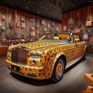 Glasschilderij Gouden fashion auto LV 80x80 cm