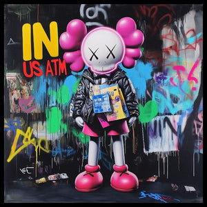 Glasschilderij met ledverlichting - Muis streetart 80x80 cm