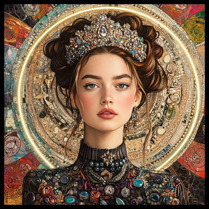 Glasschilderij met ledverlichting - Vrouw met kroon 80x80 cm