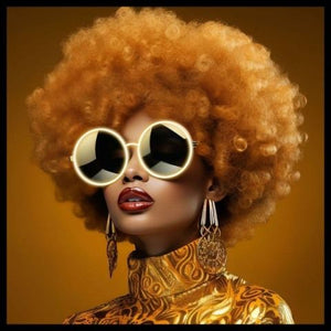 Glasschilderij met ledverlichting - Vrouw met zonnebril oranje 80x80 cm