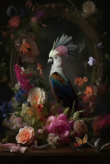 Glasschilderij Vogel & bloemen 80x120 cm
