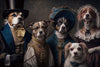 Glasschilderij 5 honden op rij in pak 120x80 cm