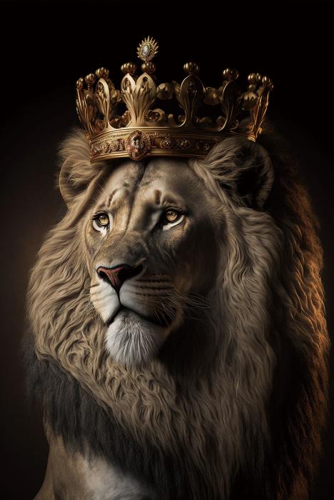Glasschilderij Leeuwen koning met kroon 80x120 cm
