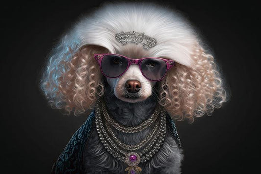Glasschilderij Diva hond zwarte achtergrond 120x80 cm van Ter Halle