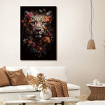 Glasschilderij Luipaard & bloemen 80x120 cm