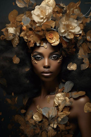 Glasschilderij vrouw/bloemen goud 80x120 cm