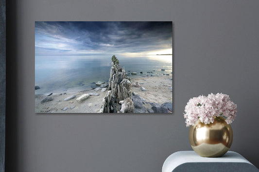 Glasschilderij zeezicht vanaf strand 120x80 cm