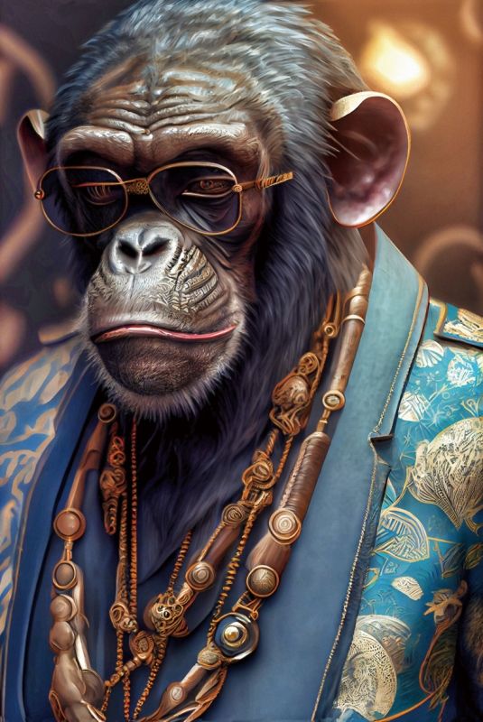 Glasschilderij Aap in pak 80x120 cm