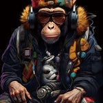 Glasschilderij gangster Aap met koptelefoon 80x120 cm