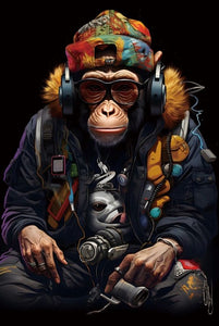 Glasschilderij gangster Aap met koptelefoon 80x120 cm