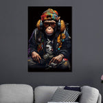Glasschilderij gangster Aap met koptelefoon 80x120 cm