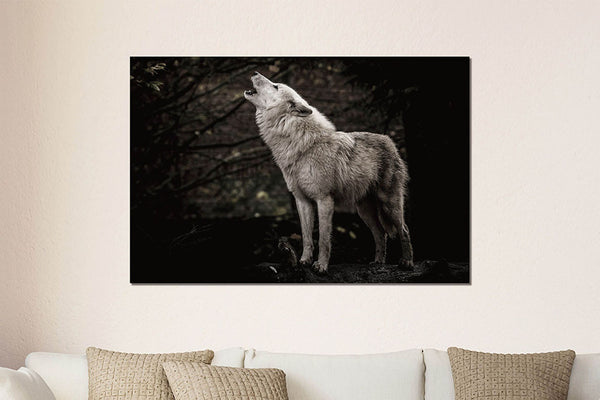 Glasschilderij huilende wolf in de natuur 120x80 cm