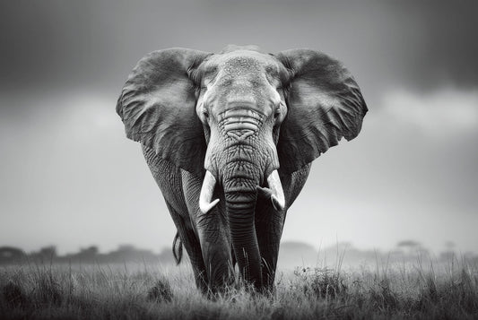 Glasschilderij Olifant close-up zwart wit 120x80 cm van Ter Halle