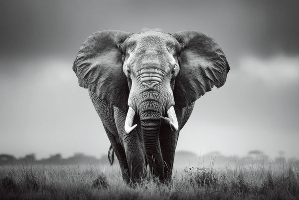 Glasschilderij Olifant close-up zwart wit 120x80 cm