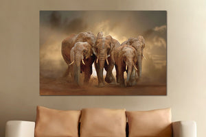 Glasschilderij Olifanten kudde  - 120x80 cm