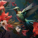 Glasschilderij Kolibrie vogel gekleurde bloemen roze - 120x80 cm