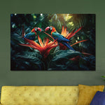 Glasschilderij Papegaaien gekleurd in de jungle  - 120x80 cm