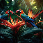 Glasschilderij Papegaaien gekleurd in de jungle  - 120x80 cm