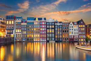 Glasschilderij Grachtenpanden 120x80 cm