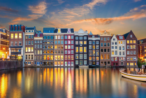 Glasschilderij Grachtenpanden 120x80 cm