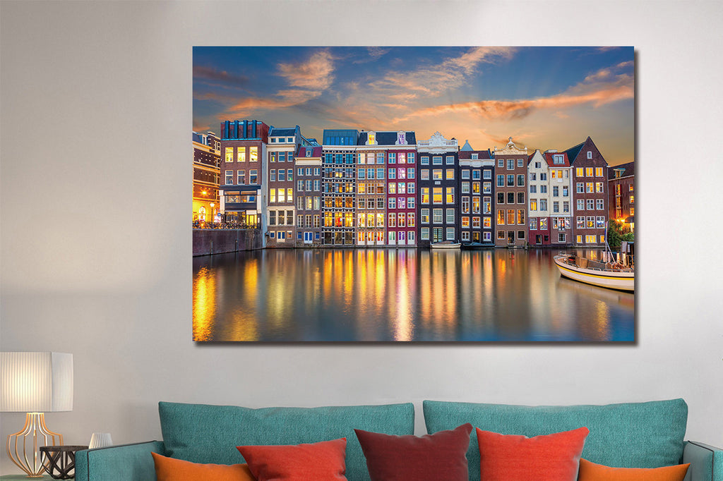 Glasschilderij Grachtenpanden 120x80 cm