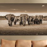Glasschilderij Olifanten kudde savanne 120x80 cm