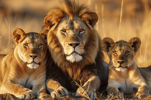 Glasschilderij Leeuwen familie 120x80 cm