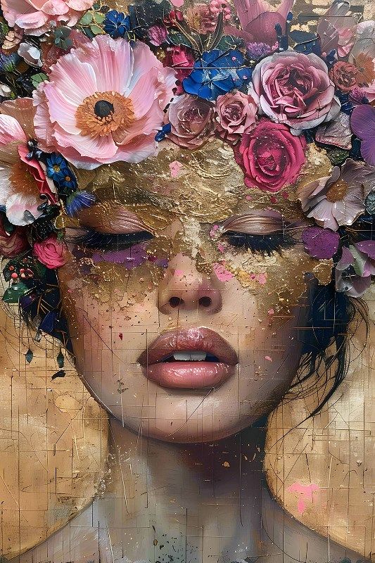 Glasschilderij vrouw/bloemen 80x120 cm