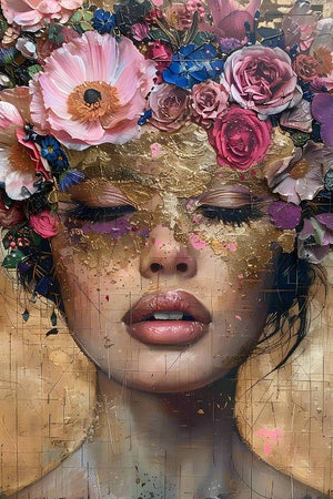 Glasschilderij vrouw/bloemen 80x120 cm