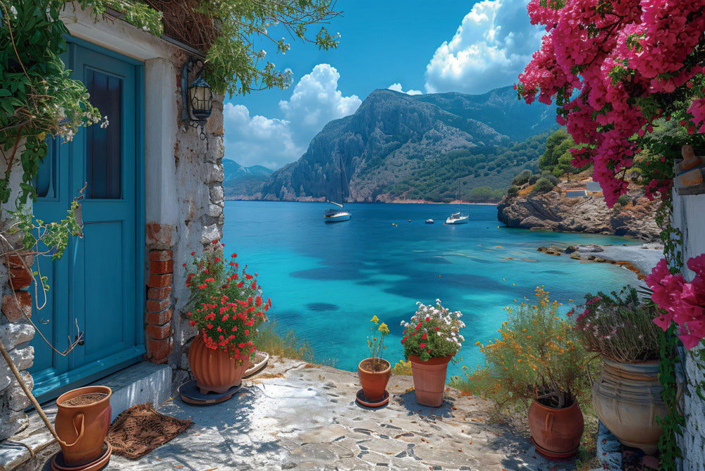 Glasschilderij Blauwe baai Griekenland 120x80 cm