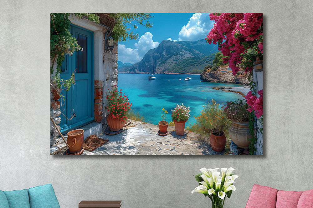 Glasschilderij Blauwe baai Griekenland 120x80 cm