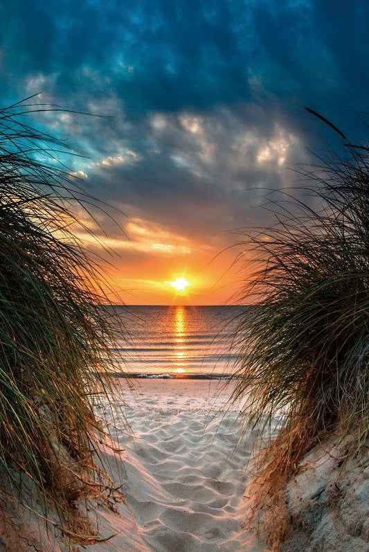 Glasschilderij zonsondergang vanaf strand 80x120 cm (Magazijn sale)