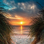 Glasschilderij zonsondergang vanaf strand 80x120 cm