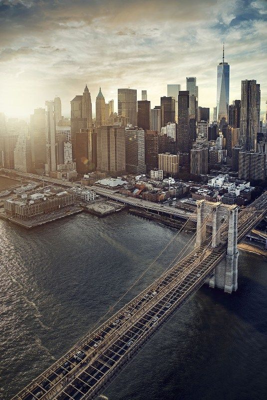 Glasschilderij Big city  Brooklyn Bridge stadsaanzicht 80x120 cm