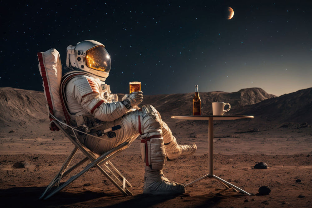 Glasschilderij Astronaut Biertje op de maan 120x80 cm