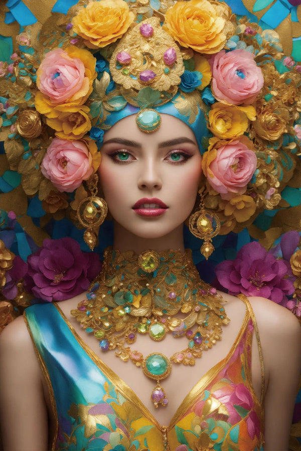 Glasschilderij gekleurde vrouw met rozen 80x120 cm