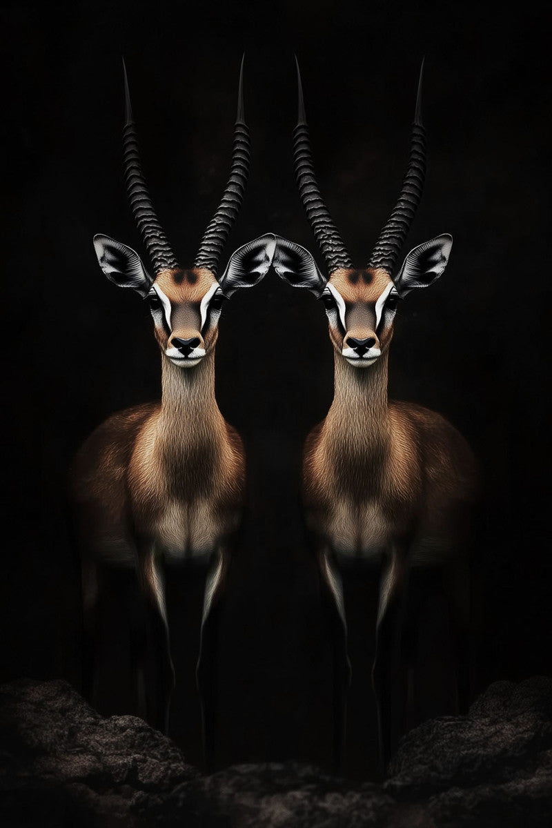 Glasschilderij twee gazelles zwarte achtergrond 80x120 cm