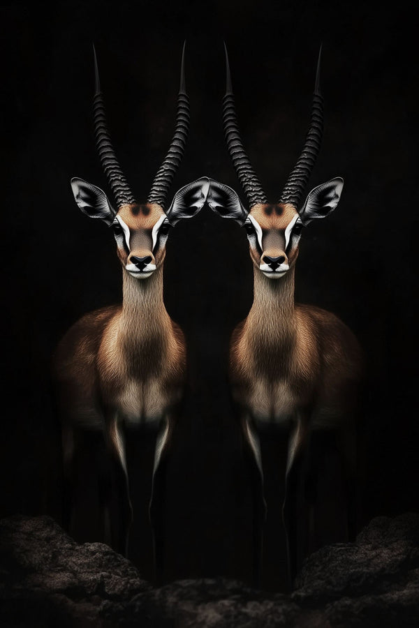 Glasschilderij twee gazelles zwarte achtergrond 80x120 cm