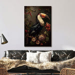 Glasschilderij Toekan rechts & bloemen  80x120 cm
