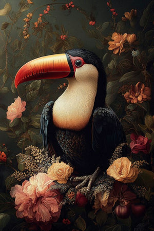 Glasschilderij Toekan links & bloemen  80x120 cm