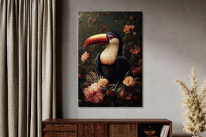 Glasschilderij Toekan links & bloemen  80x120 cm