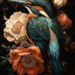 Glasschilderij IJsvogel & bloemen  80x120 cm