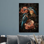 Glasschilderij twee IJsvogels & bloemen  80x120 cm