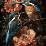 Glasschilderij twee IJsvogels & bloemen  80x120 cm